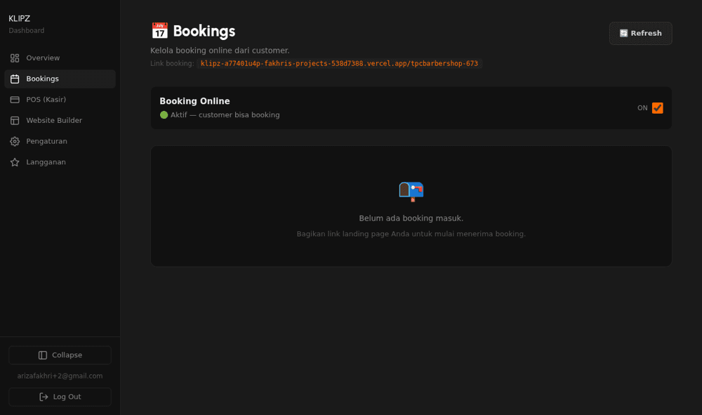 Dashboard booking